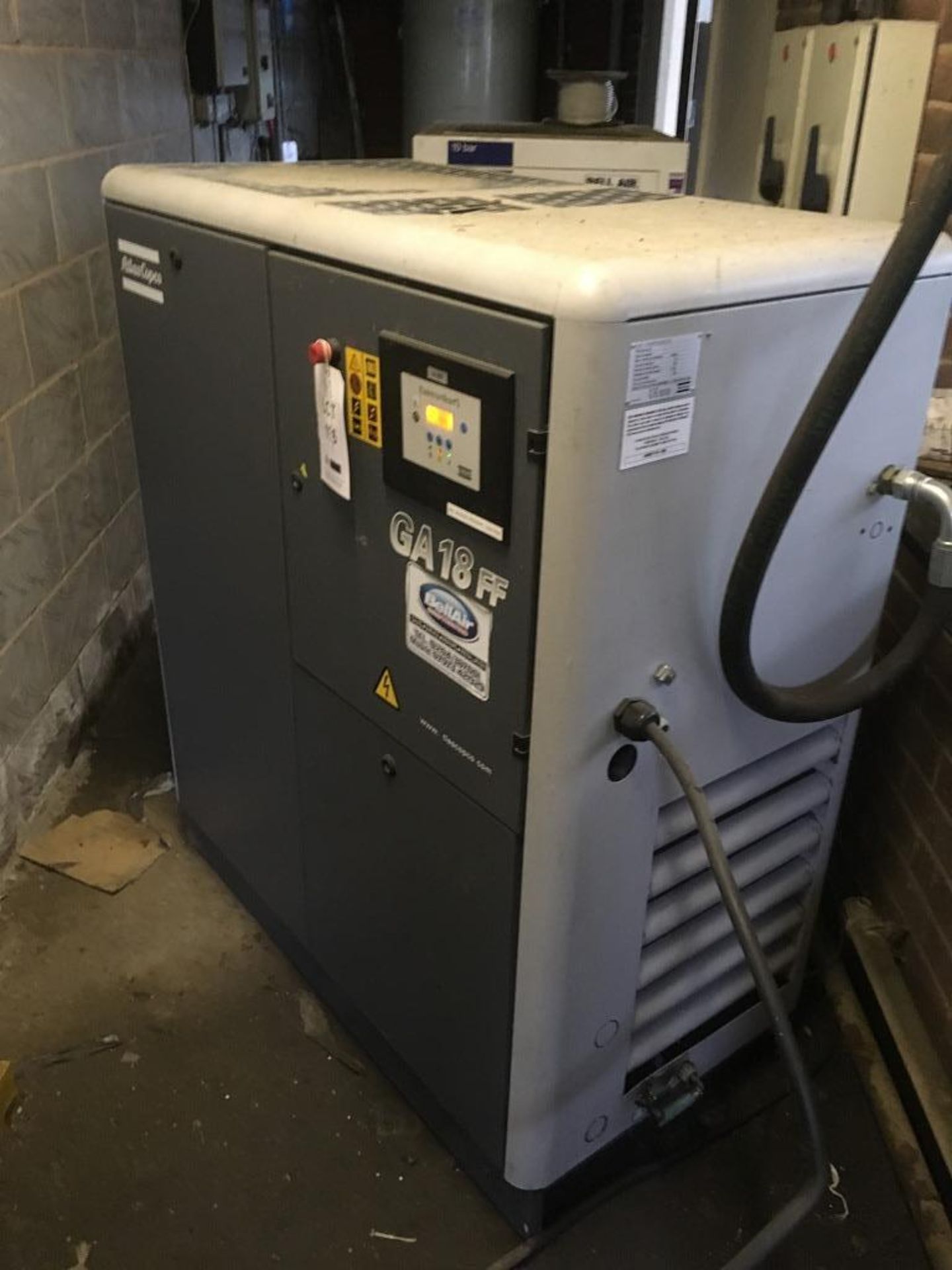 Atlas Copco GA18FF cabinet silenced air compressor, s/n AII 274125, year 2003 ** Lot located at