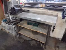 Stainless steel bench with engineers vice ** Lot located at Boundary Mill, Gertrude Street,