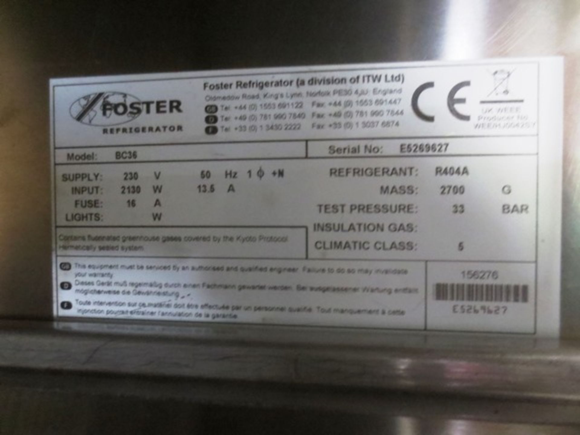 Foster stainless steel blast freezer, model BC36, serial no: ES269627, 240v, with digital display - Image 4 of 5