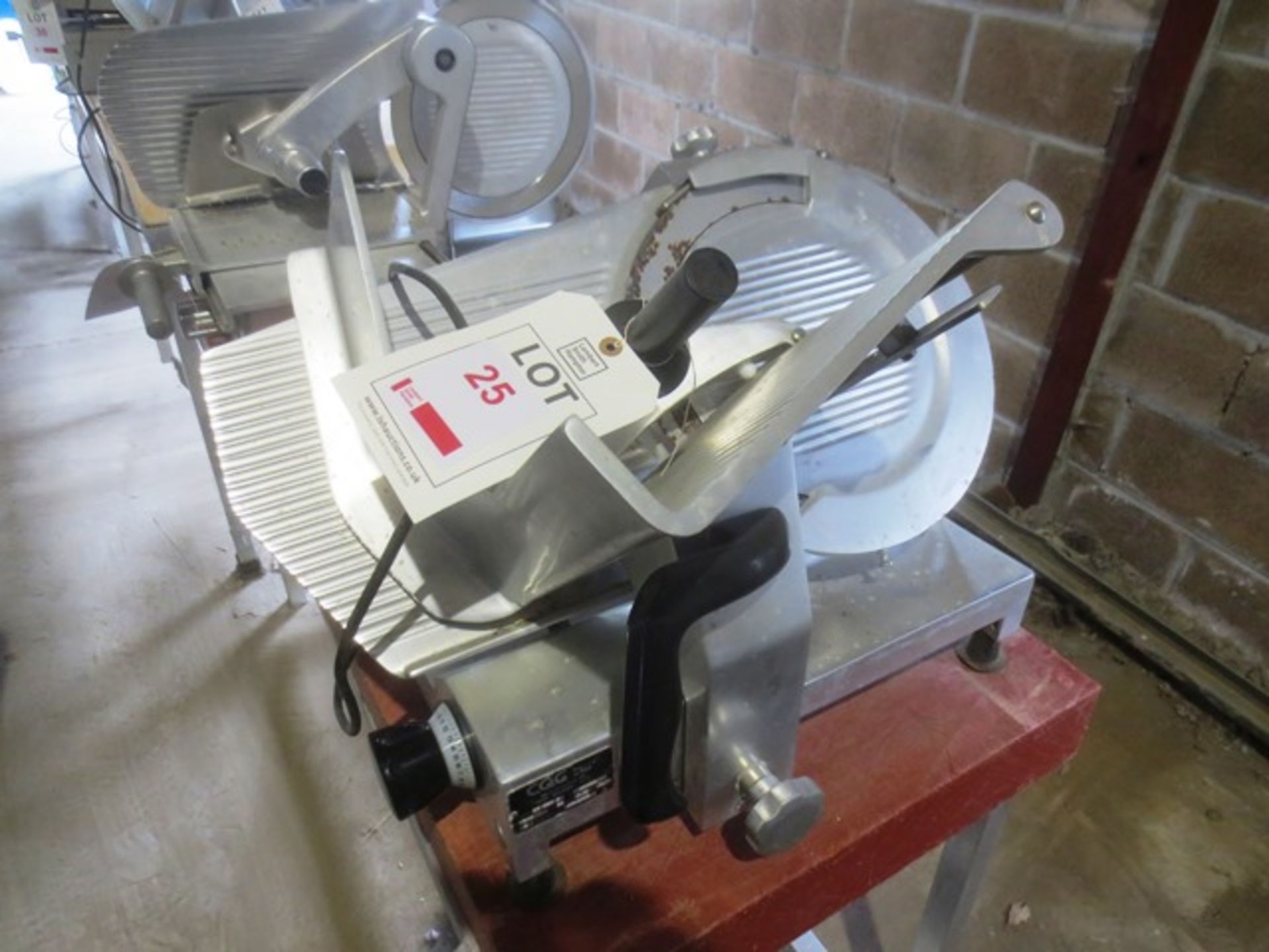 Omega stainless steel bench top slicer, model BF350E, serial no: 38469 (2005), 240v.