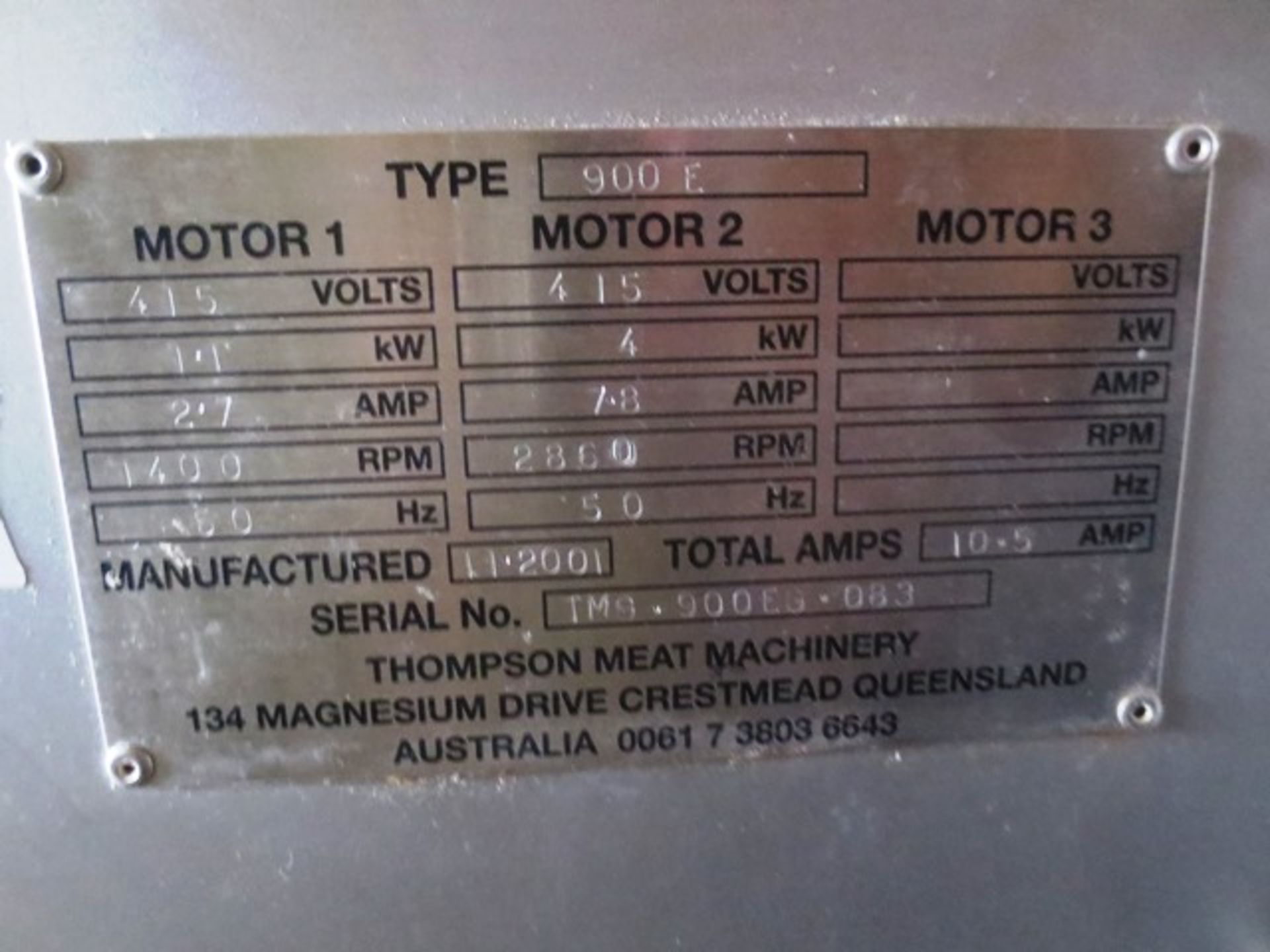Thompson Meat Machinery 900E, stainless steel mobile mincer, serial no: TMG.900EG.083 (2001), 3 - Image 4 of 4