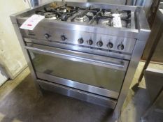 Smeg stainless teel gas fired 5 ring stove with single door oven, approx width 900mm