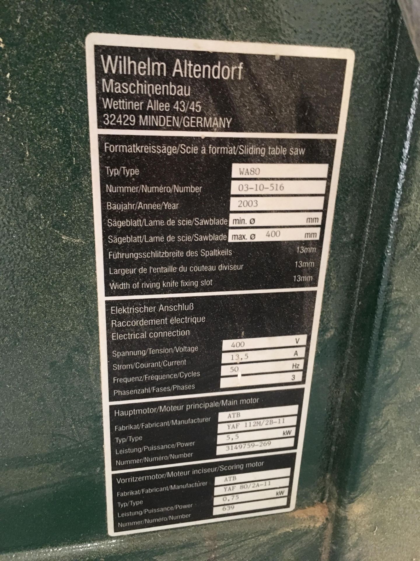 Altendorf WA80 panel saw, Serial no. 03-10-516, Year of manufacture: 2003, NB: A work Method - Image 3 of 9