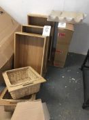 Quantity of stock and fittings comprising four wooden drawers, two baskets a wine rest, drawer