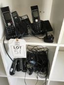 Seven BT wireless telephone handsets (one unboxed)