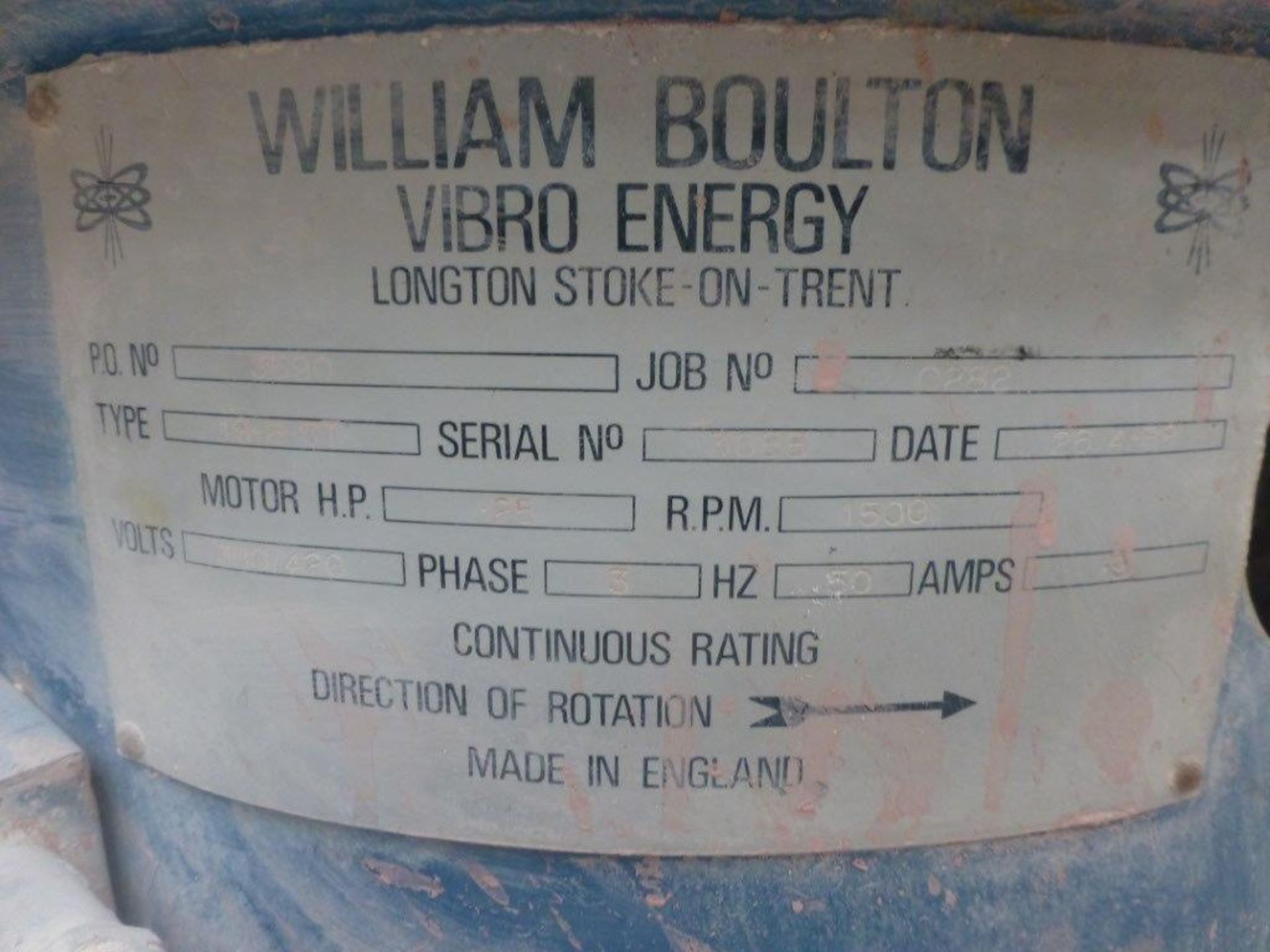 William Boulton Vibro Energy 19-2-6T vibratory sieve, serial No 3888. Plant No SHS6 with steel - Image 3 of 4