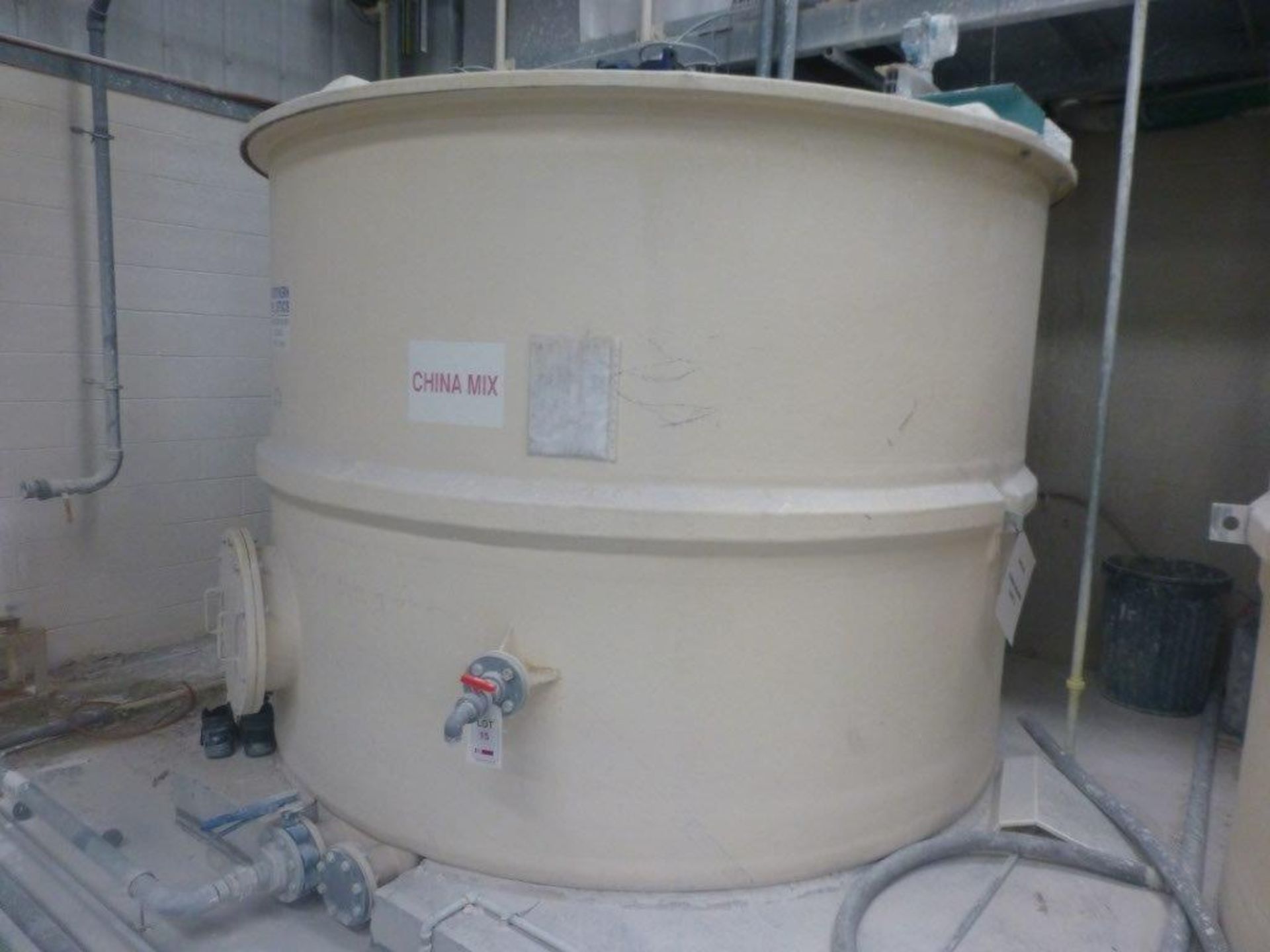 Northern Plastics 12m GRP storage tank with agitator, tank No M45(34), plant No SHCM1 with piping to