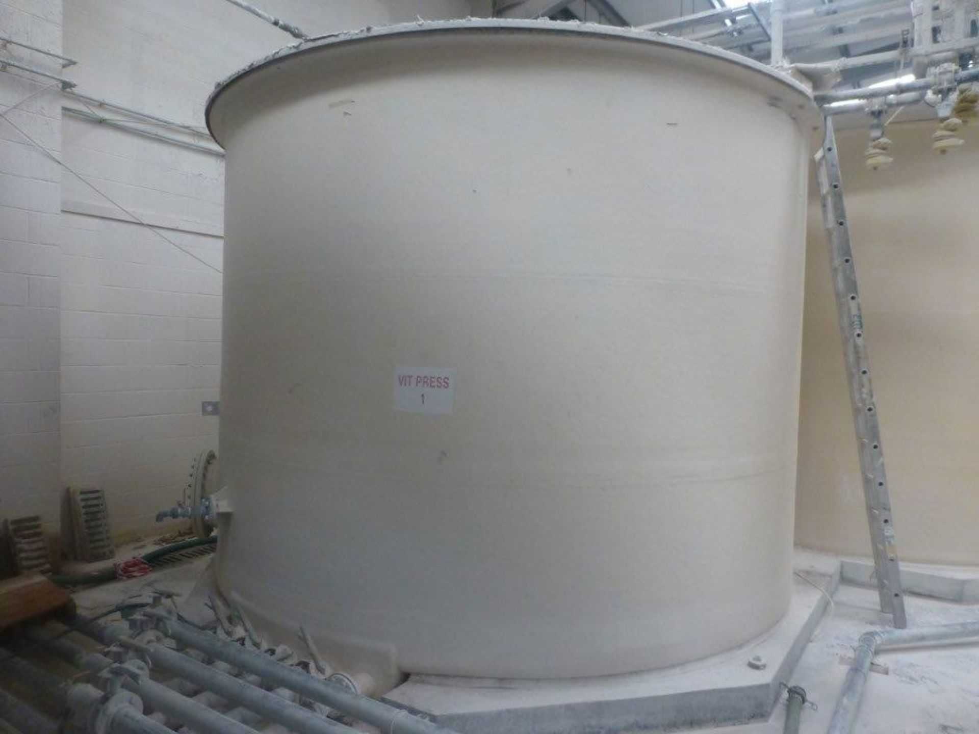 Northern Plastics 24m GRP storage tank with agitator, plant No SHA4-VIT PRESS TANK 2 with piping