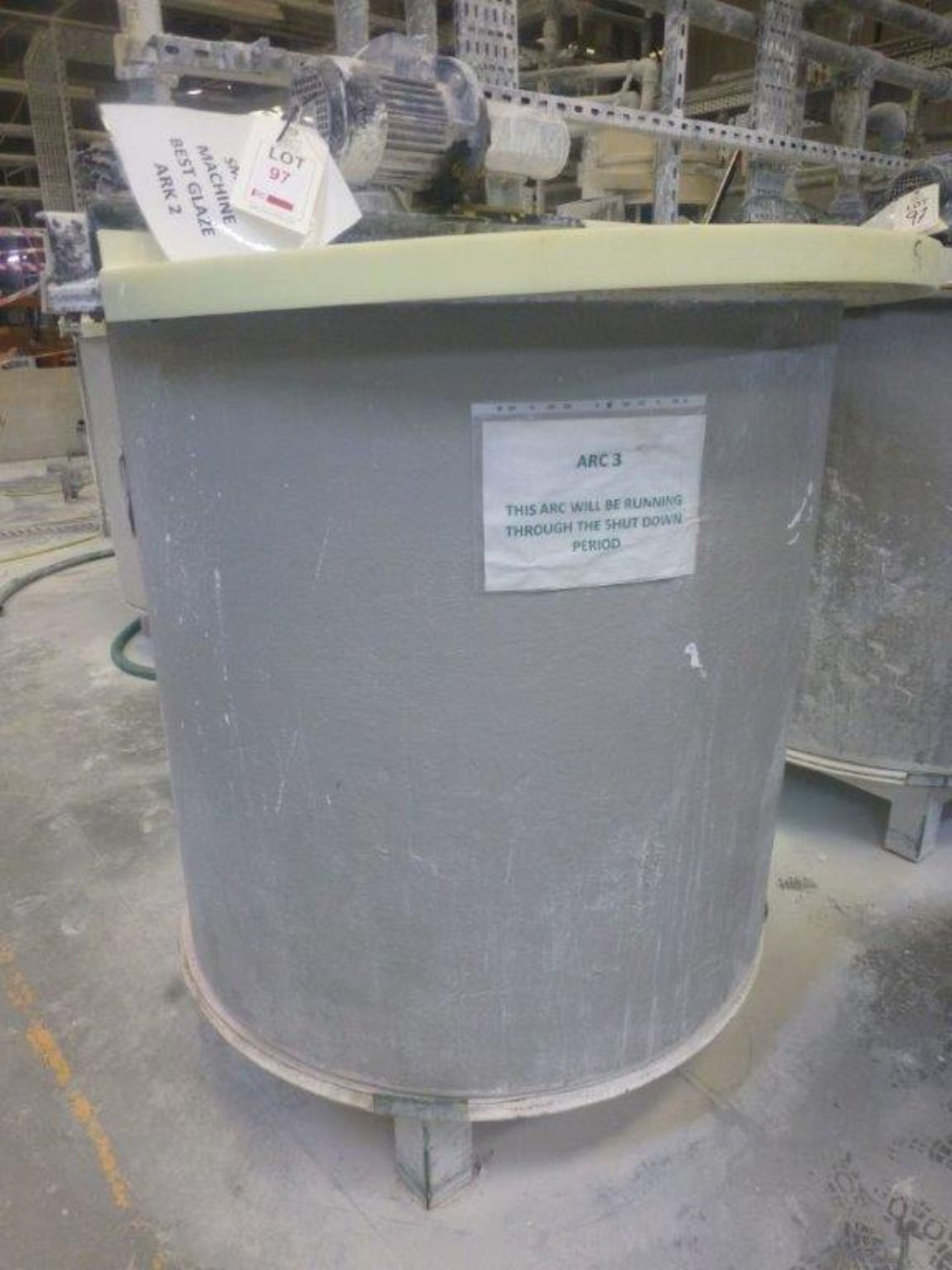 Small Machine Best Glaze Mixing comprising 1600mm dia x 1800mm high GRP mixing tank with motorised - Image 2 of 5