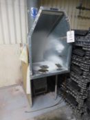 2, 34" x 44" spray enclosures with DeVilbiss spray guns, collection bin ducting and flexible