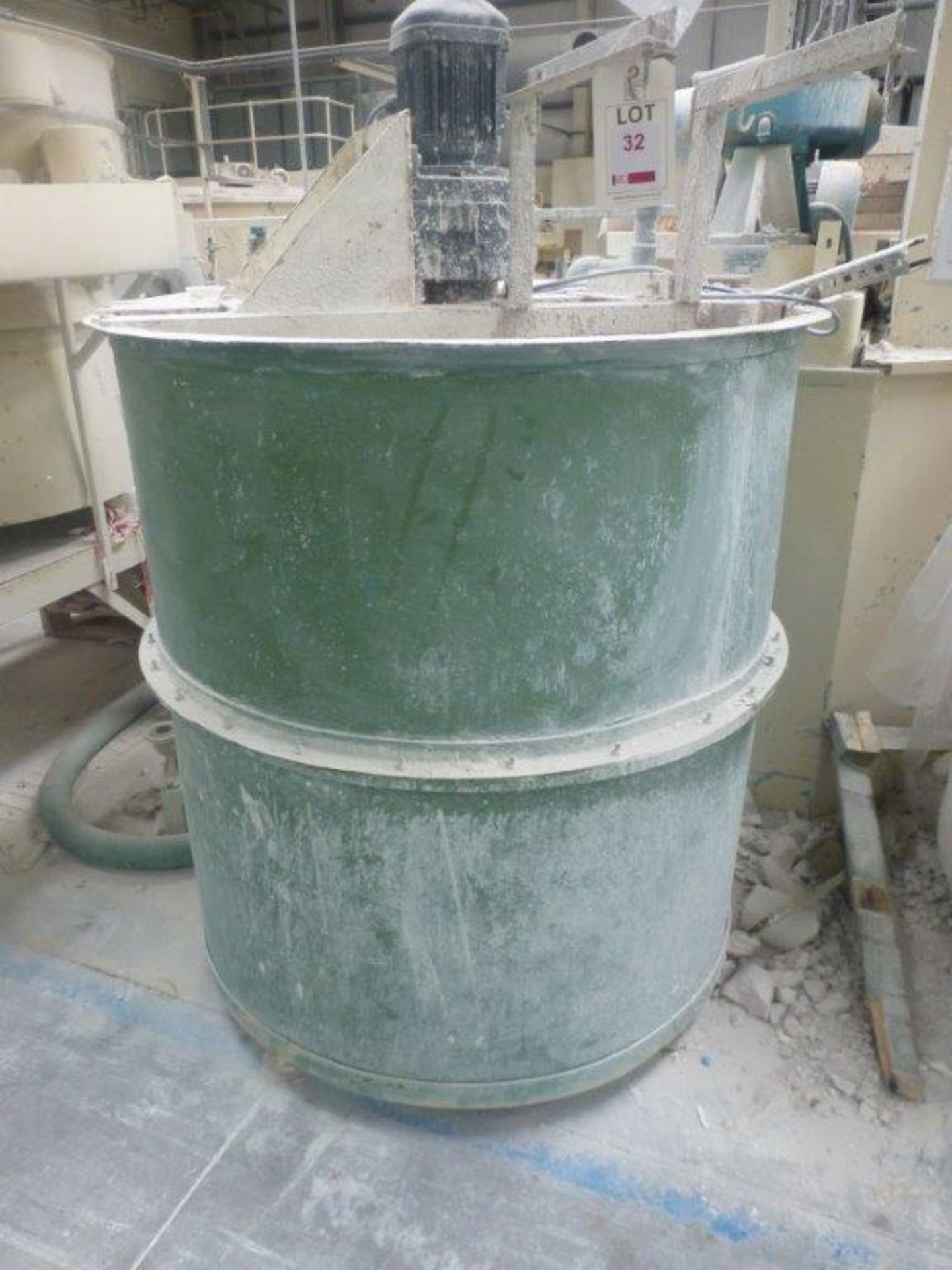 1150mm diameter x 1300mm high GRP mixing tank with motorised agitator