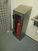 Angled stainless steel shelf and fire extinguisher cupboard
