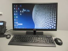 Lenovo Think Centre desktop computer with flat screen monitor, keyboard and mouse incorporating i3