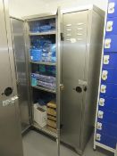 5 ft. 9" stainless steel cupboard c/w contents including hair nets etc