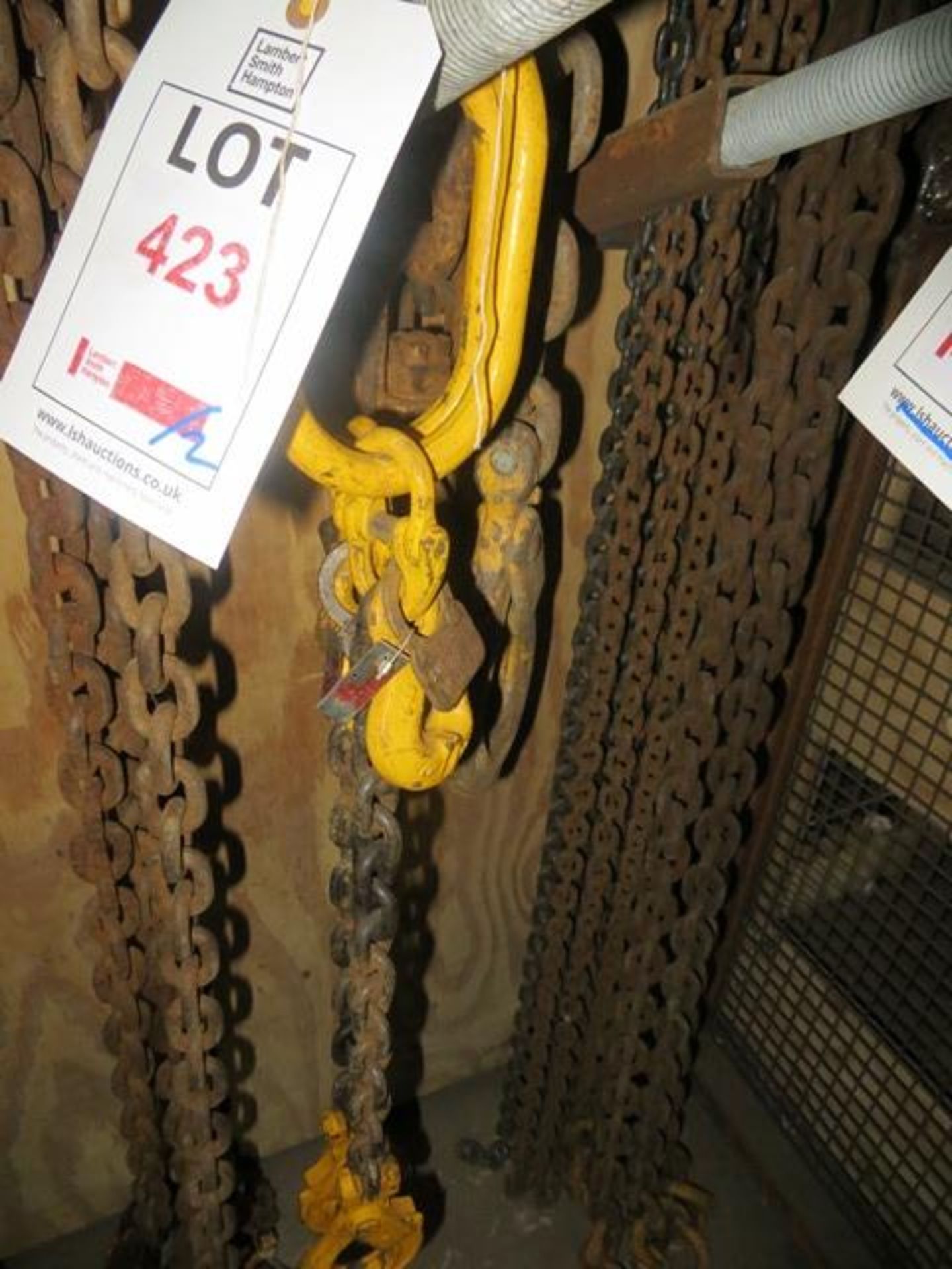 Two sets of single leg lifting chains c/w shorteners as lotted (LOLER certified until