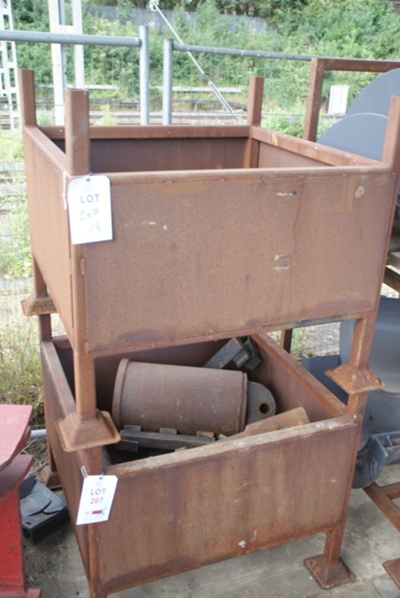Two stillages of miscellaneous piling equipment
