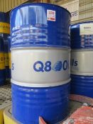 Two unused Q8 Heller 46 208 litre oil drums