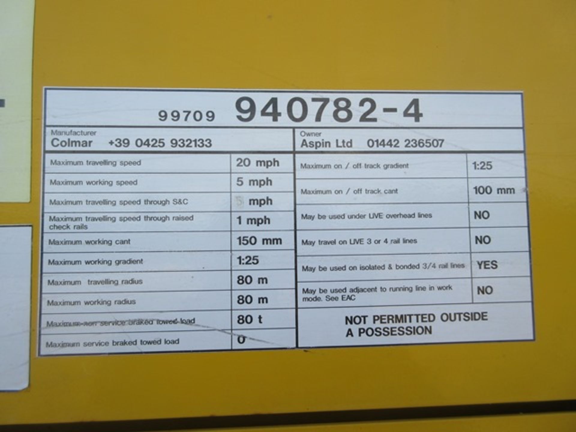 Colmar T10000FS road / rail excavator s/n 8670 (2014) approx 3,600. On-Track Plant Engineering - Image 20 of 24