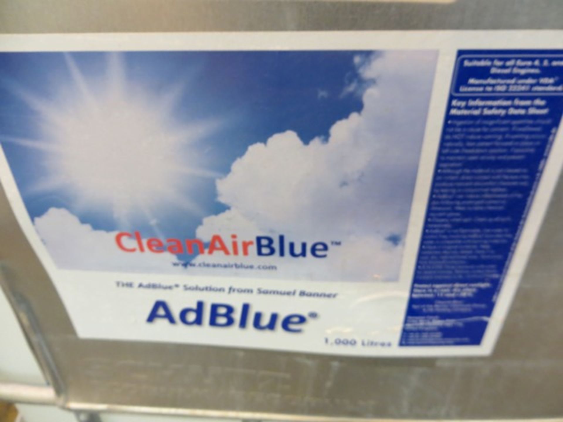 Unused IBC container containing 1000 litres of Clean Air Blue AD BLUE - Image 2 of 2