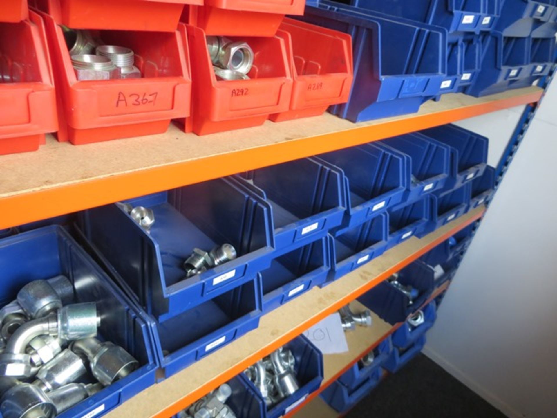 Three bays of slot together racking c/w large quantity of ORES hydraulic fittings & crimp fittings - Image 4 of 4