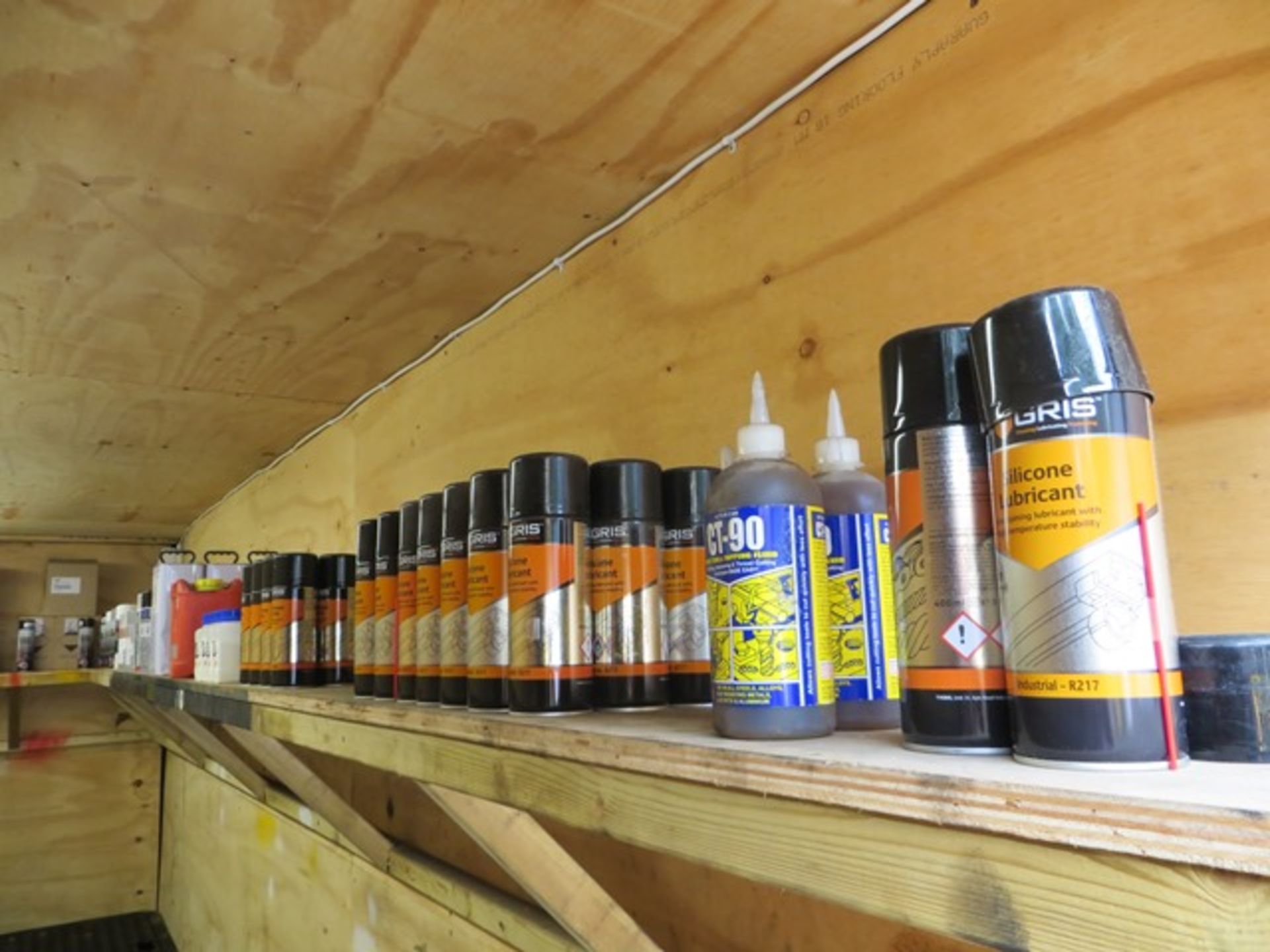 Contents of container to include unused oils & sprays complete with 8 bunded drip trays as lotted - Image 2 of 5
