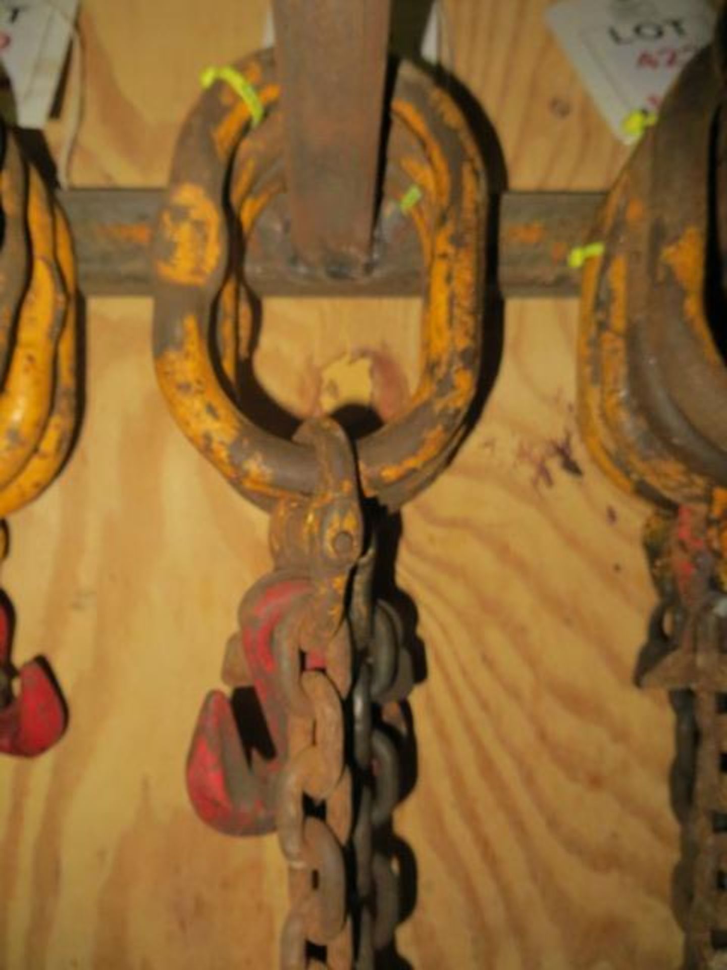 Three sets of single leg lifting chains c/w shorteners as lotted (LOLER certified until