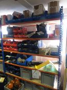 Two bays of slot together racking c/w Colmar, Liebherr & Neotec MEWP repair spares etc., as lotted