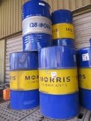 Eight various empty 208 litre oil drums