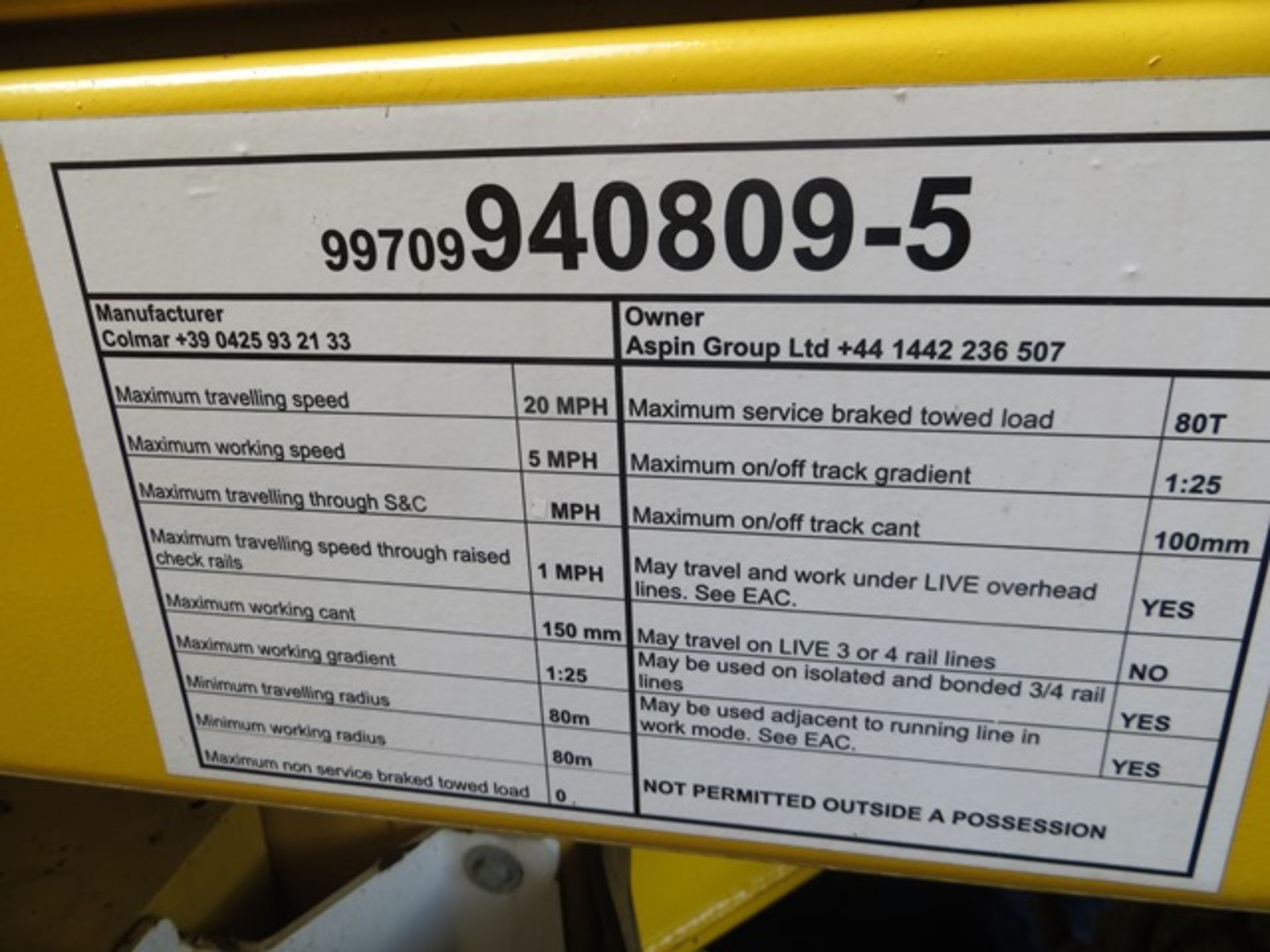 Colmar T10000FS road / rail excavator s/n 8704 (2015) running hours approx 2,350 (note missing - Image 5 of 12