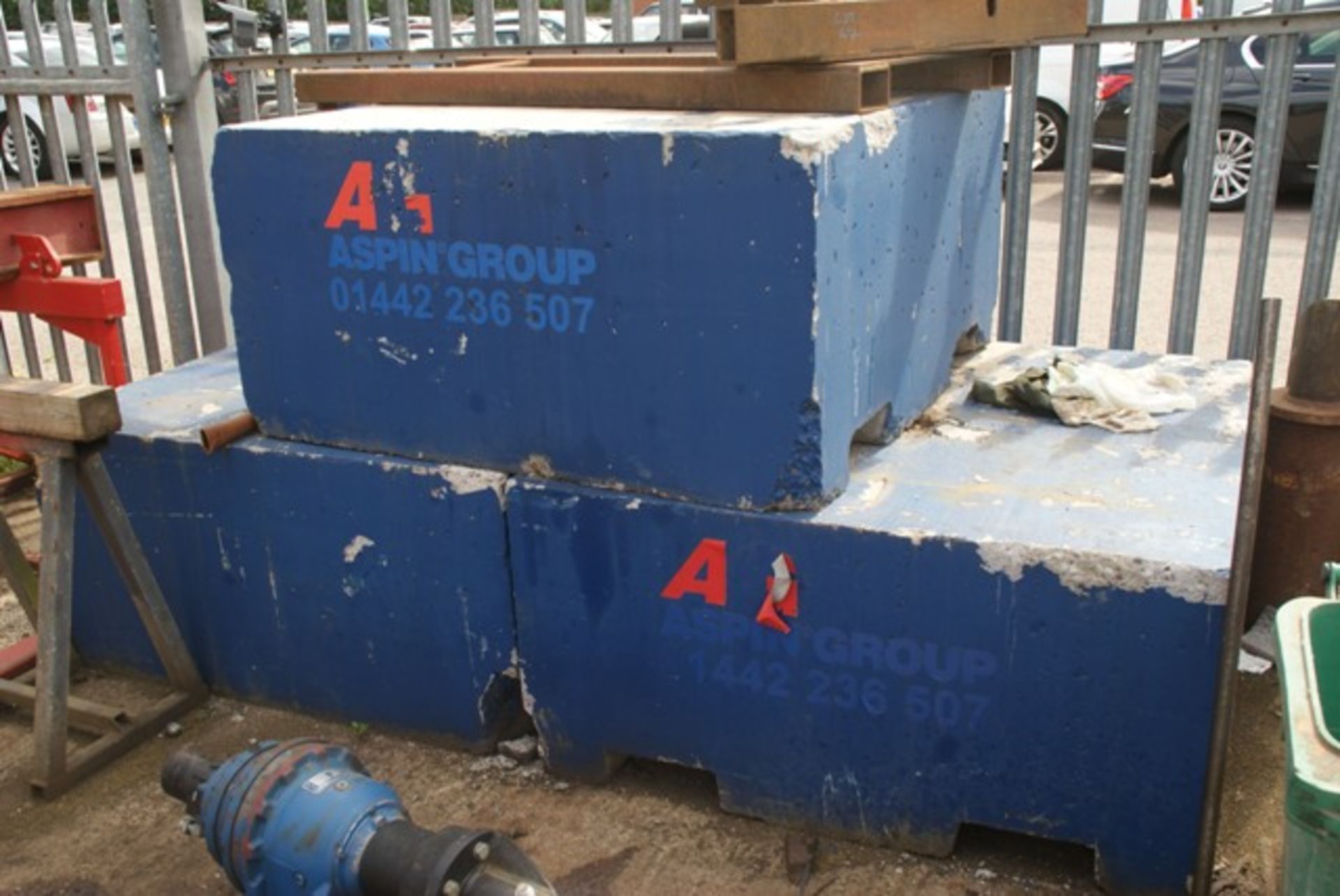 Set of three trailer test weights, c.2 tonnes each.