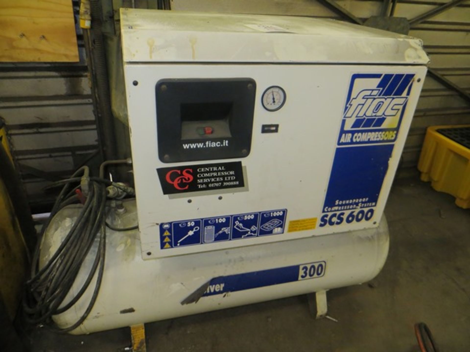 FIAC SCS600 soundproof compressor system mounted on horizontal 300 litre receiver (2007) s/n