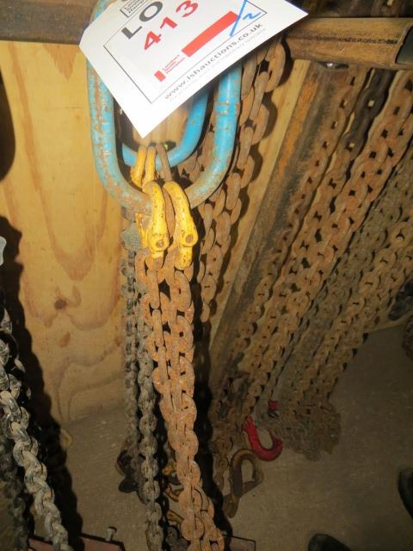 Two sets of 2 leg lifting chains c/w attachments as lotted (LOLER certified until 01/02/2020