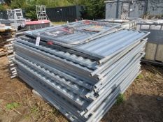 Approx 25 Metal Corrigated Steel Fence Panels 1800mm x 2200mm c/w Gates & 28 Footing Blocks