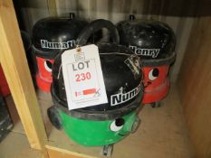 Two Numatic and One Henry 110v Vacuum Cleaners