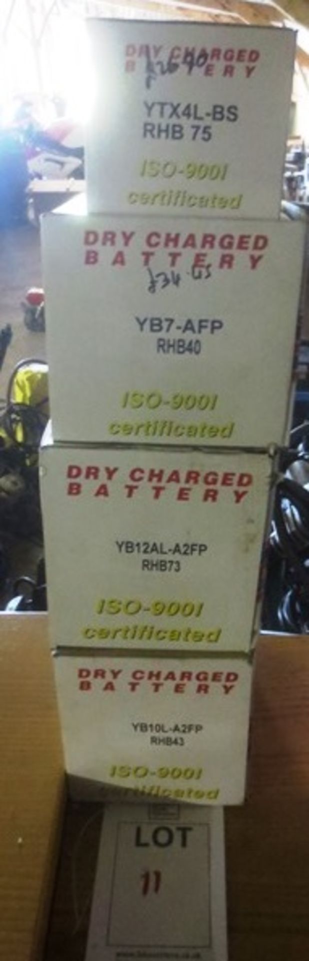 Four Rob Hunter Co dry charge batteries, incl. YTX4L-BS RHB 75, YB7-AFP RHB 40, YB12AL-A2FP RHB73,