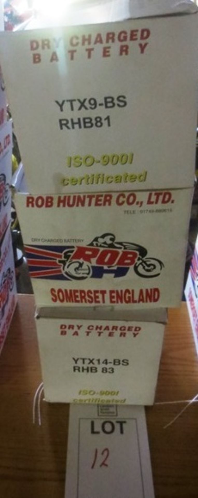 Three Rob Hunter Co dry charge batteries, incl. YTX 14-BS RHB 83, YTX 12-BS RHB, YTX 14-BS RHB 83