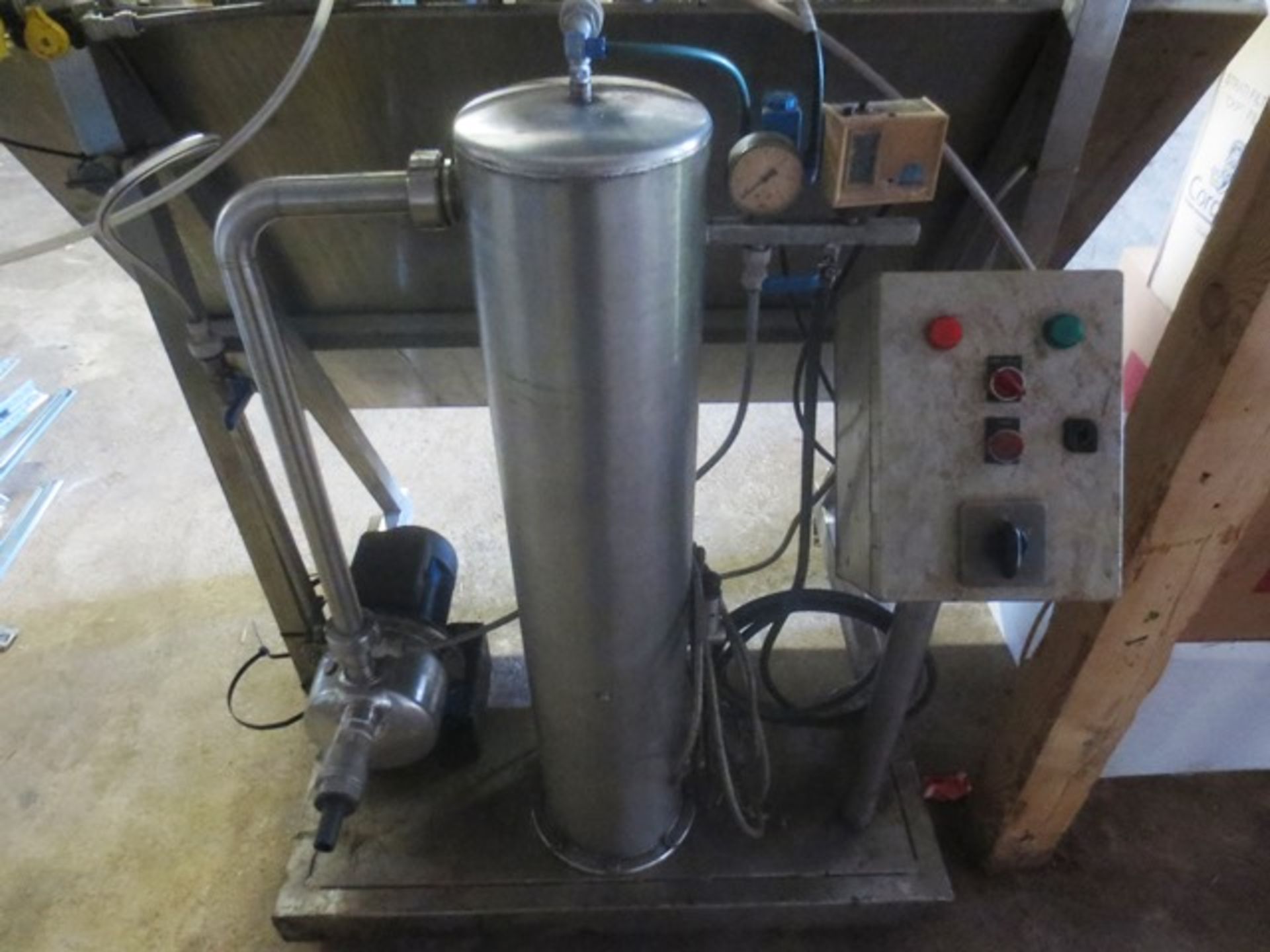 Unbadged 6 station stainless steel bottle filler, hand lever operated, fitted transfer, pump, 2 x - Image 5 of 7