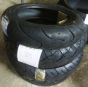 Four various motorcycle tyres, incl. Deli tyre 90-90-10, Shinko 140-60-13, Shinko 110-90-13,