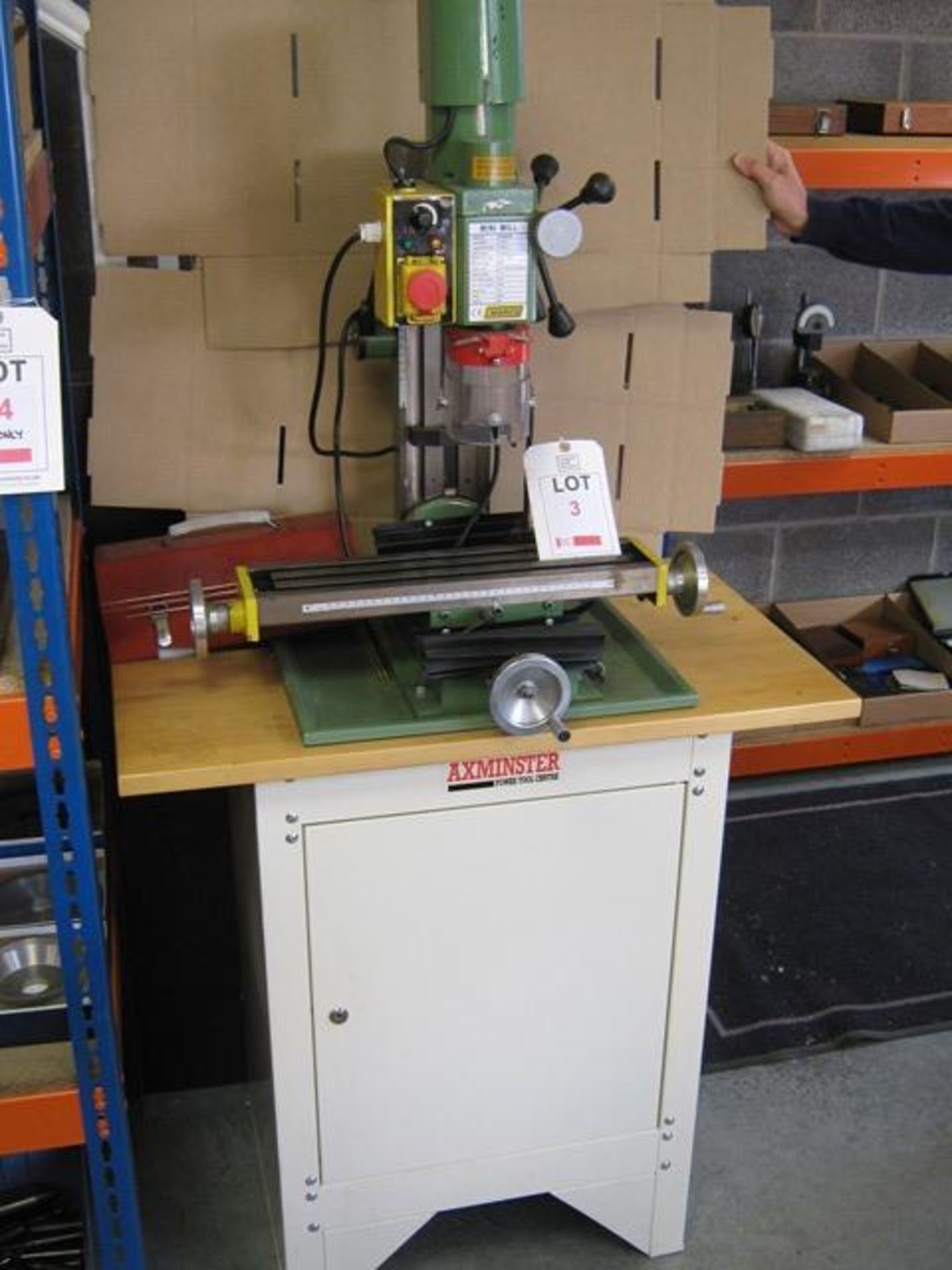 Warco mini Milling machine 18" x 4" table, 3 Morse taper spindle 240v mounted on Cabinet