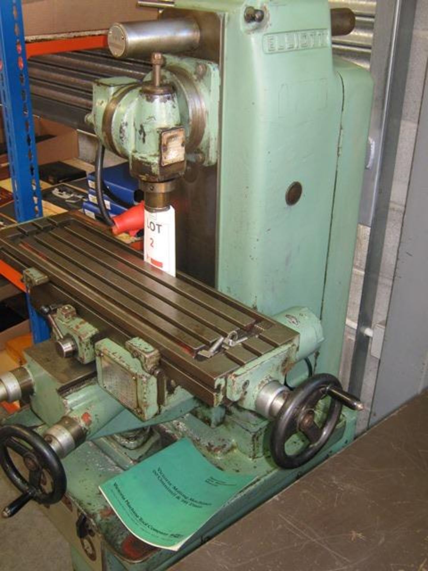 Elliot 181 Milling machine veritical head, 28" x 7 1/2" table 415Volt - Image 2 of 3