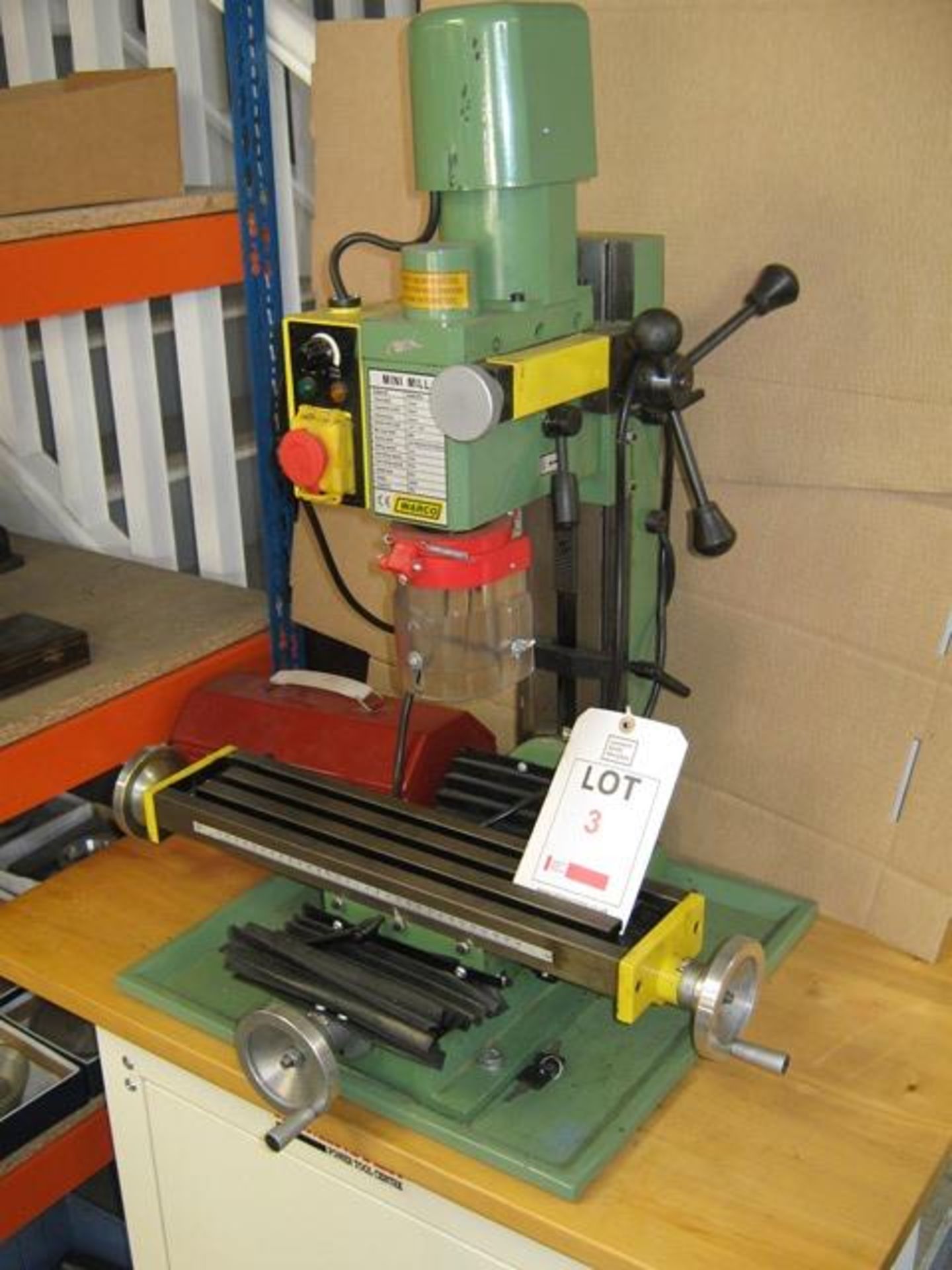 Warco mini Milling machine 18" x 4" table, 3 Morse taper spindle 240v mounted on Cabinet - Image 2 of 3