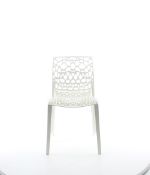 10 unused decorative designer indoor/ outdoor stacking chairs in white (RRP £99 each) located in