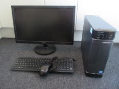 Lenovo mini tower desktop computer with flat screen monitor, keyboard, mouse and cables