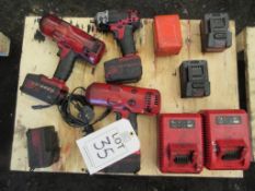 3 x Snap On electric cordless impact wrenches with 4 spare battery packs and 2 chargers