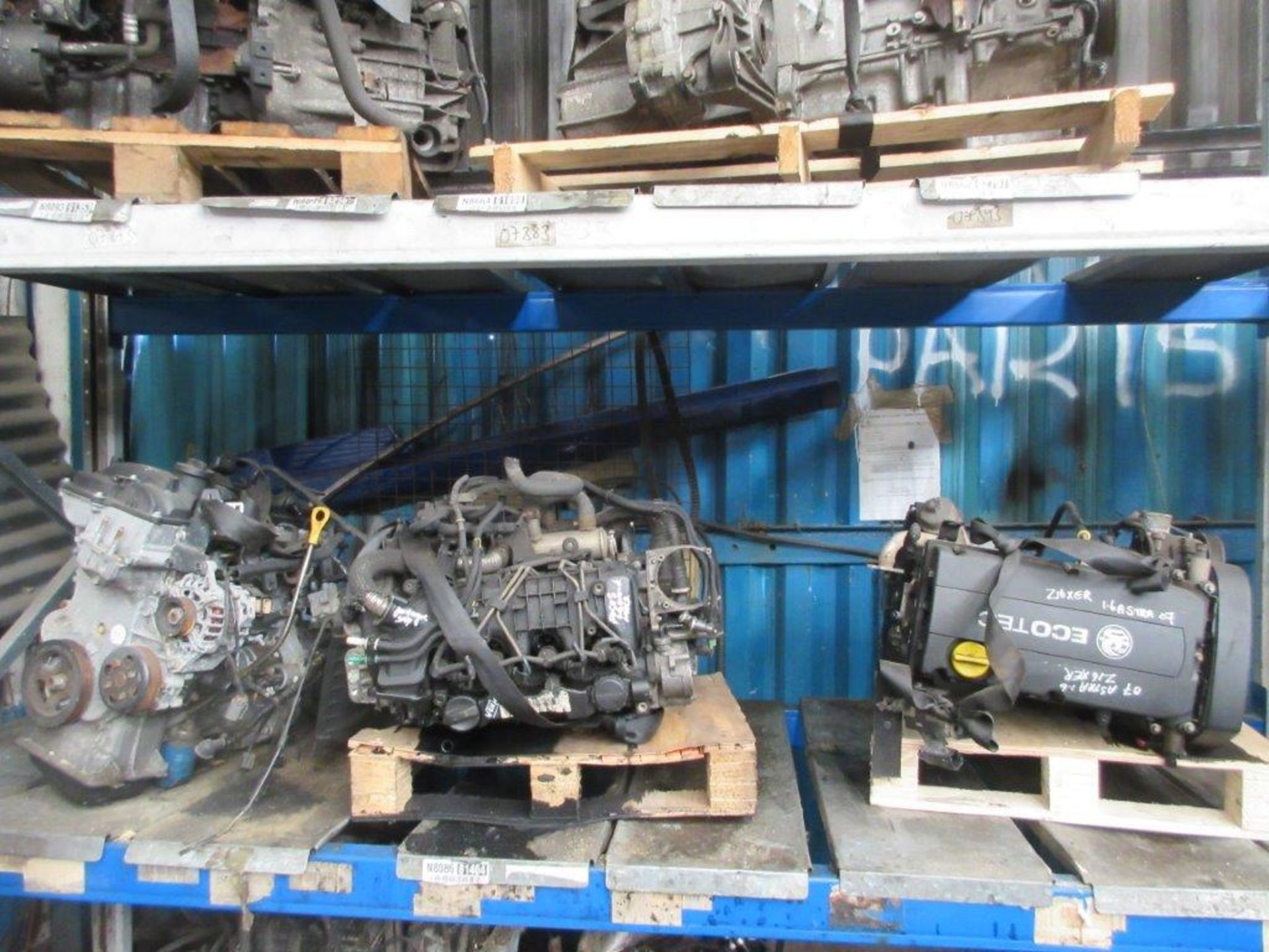 13 assorted engines plus 2 bays of pallet racking including Z16 XER 1.6 Astra 07 Ecotec, HHDA