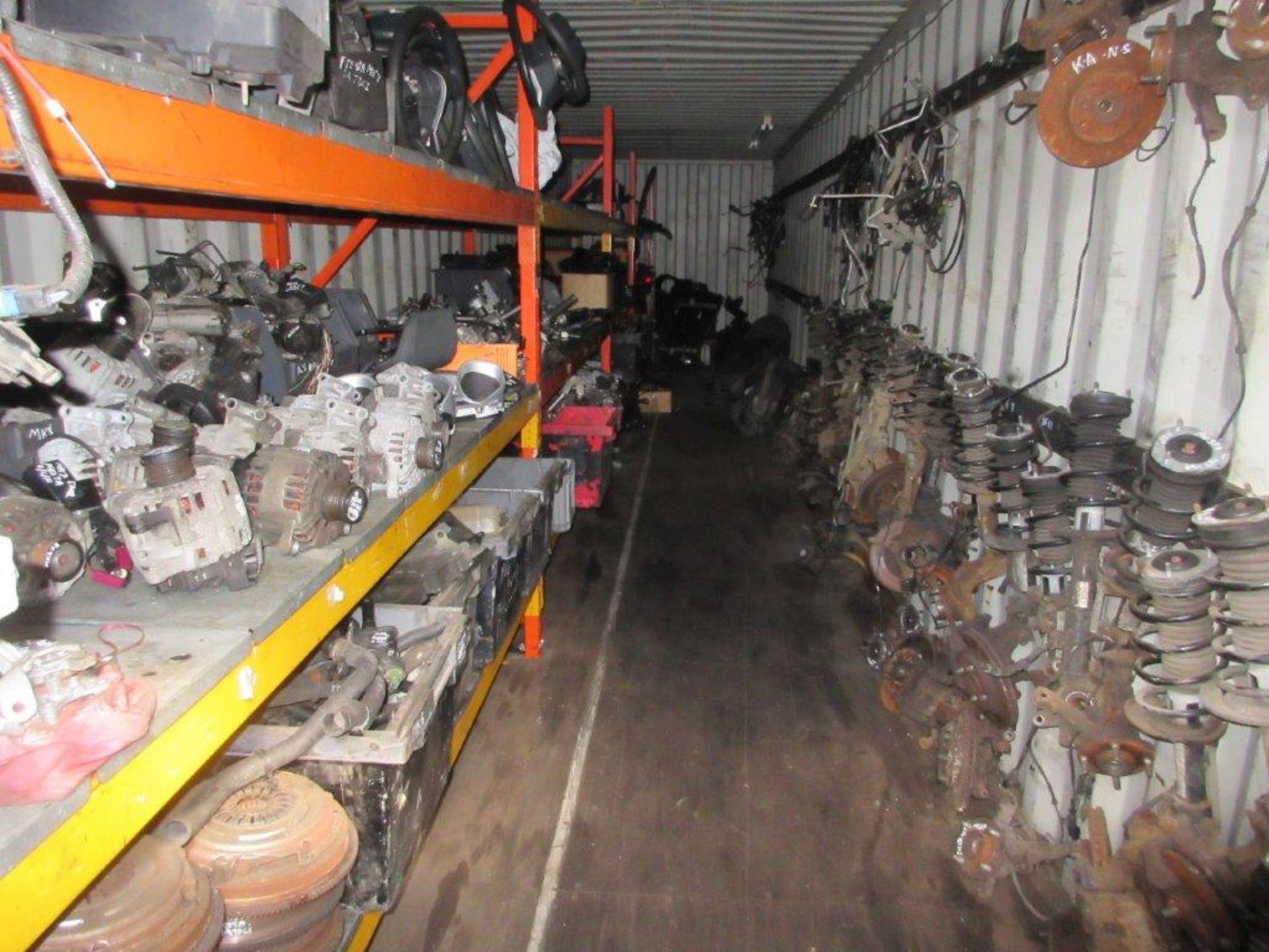 Blue steel shipping container, 40 ft. x 8 ft. approx. plus rack and contents of mainly Ford Fiesta - Image 7 of 7