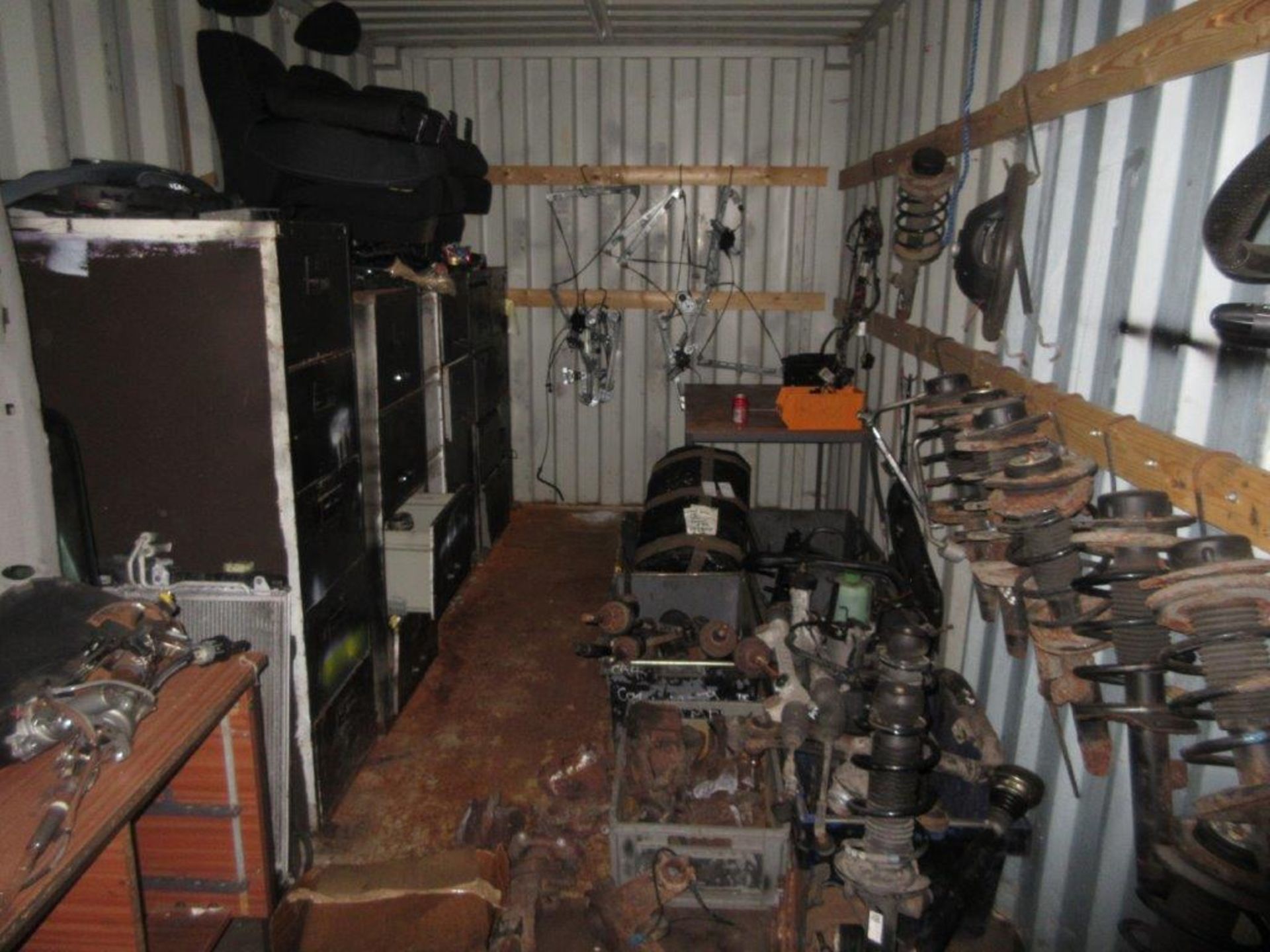 Blue steel shipping container, 40 ft. x 8 ft. approx. plus rack and contents including light - Image 7 of 8