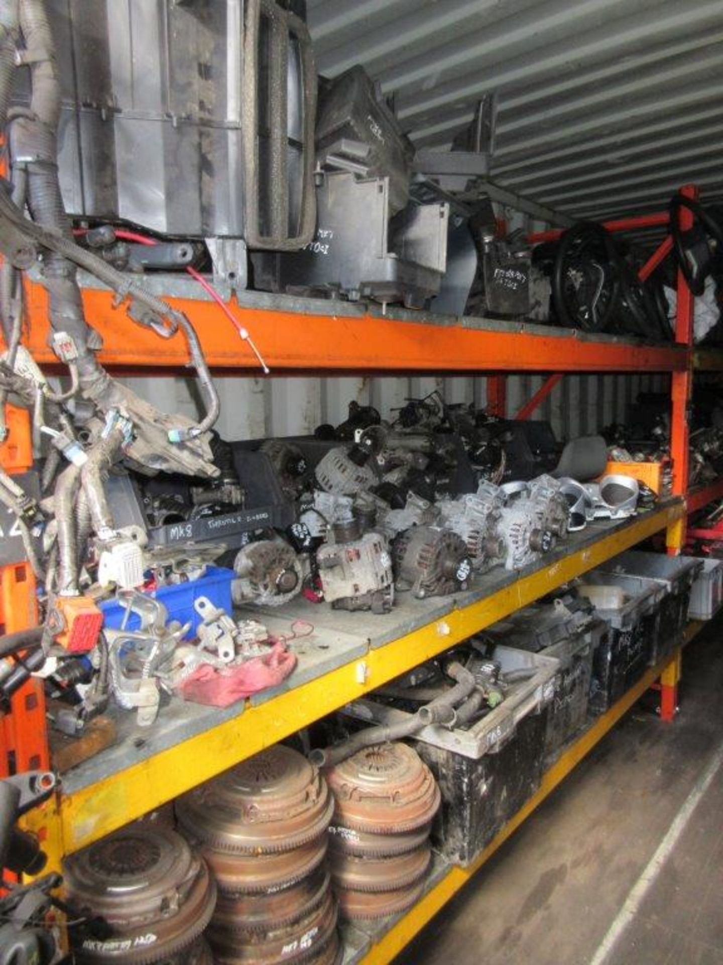 Blue steel shipping container, 40 ft. x 8 ft. approx. plus rack and contents of mainly Ford Fiesta - Image 2 of 7