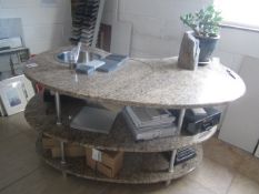 Marble 3 tier display kitchen island with stainless steel circular sink, Blanco tap, approx.