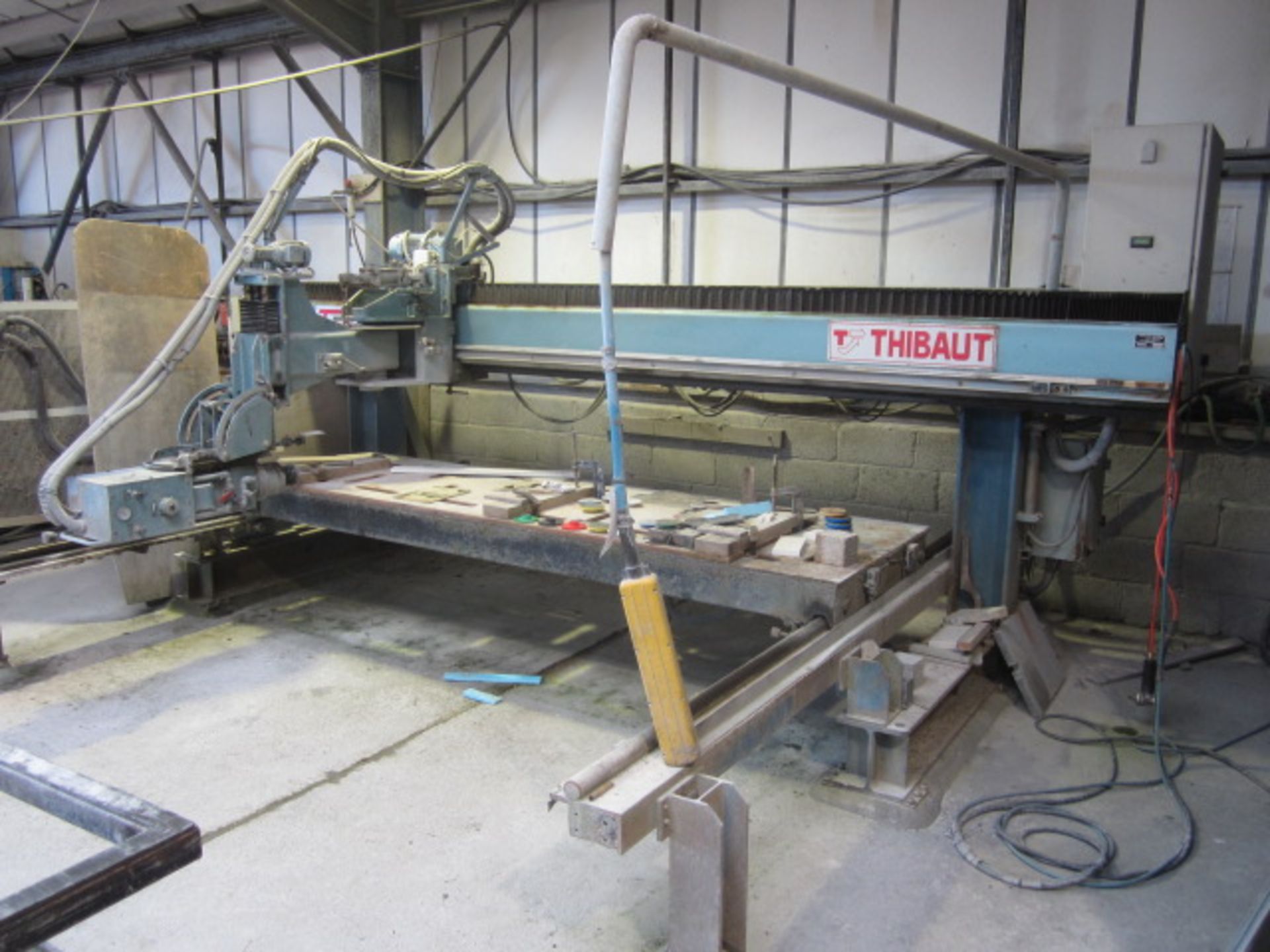 Thibaut T50 3 axis bridge type works centre, s/n: 4, rolling work table, approx. size 3.3m x 1m, 90°
